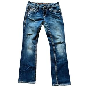 Rock Revival Womens Bootcut Jeans Medium Wash Fleur De Lis Embroidered Size 27